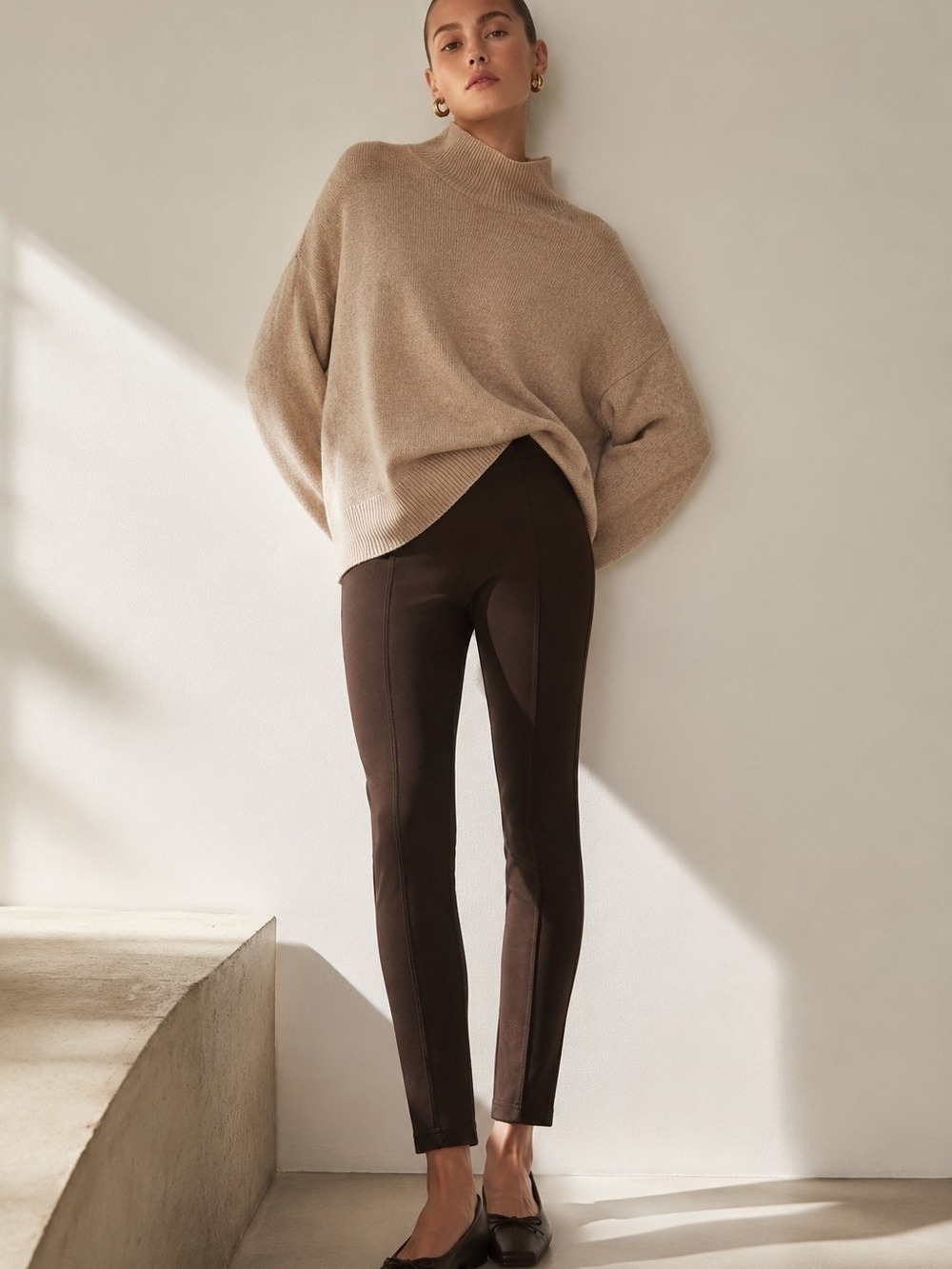 Brown Ponte Knit Pull On Pants Quiet Luxury Minimalist Academia Capsule Wardrobe